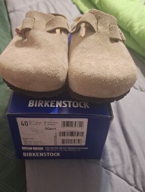 Birkenstock Beige Suede Boston Clogs